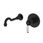 Eleanor Wall Basin/Bath Mixer Set Matte Black With White Ceramic Handle